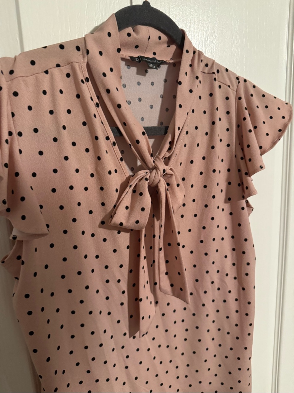 Adriana Papell Blush Pink Polka Dot Tie-Neck Blouse